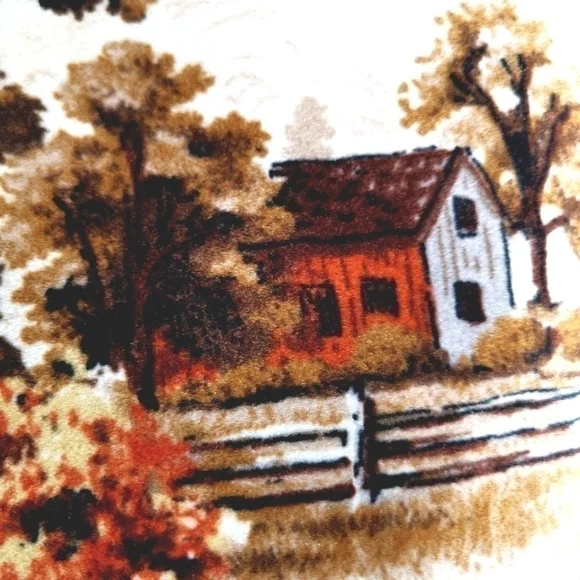 Velvetty Vtg Farm Fall Scene Square Throw Pillow - Picture 6 of 10